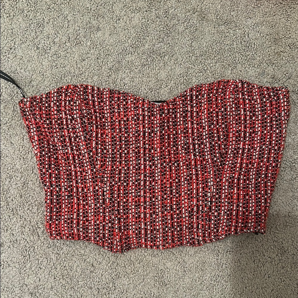 Zara Red and Black Tweed Crop Top